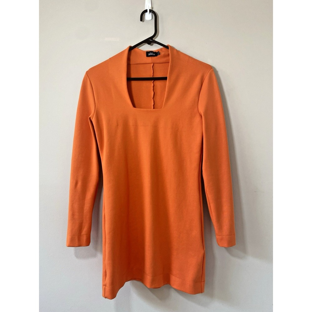 Kate Spade Saturday Dress Womens XS Orange Ponte Knit Square Neck Stretch Mini